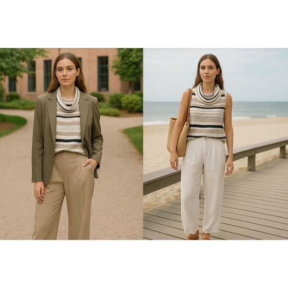 Dolan Women’s Striped Cowl Neck Sweater Top S – Coastal Academia Knit Neutral - Picture 1 of 9